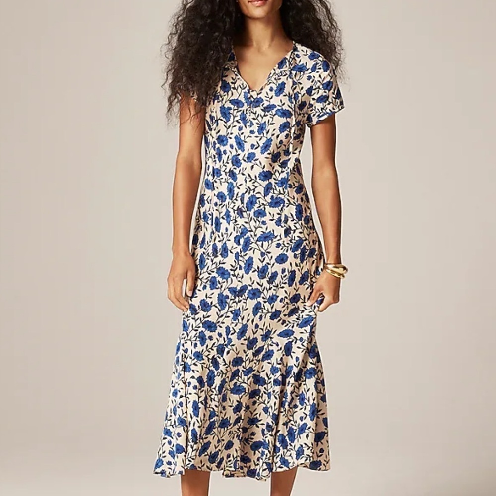 J crew Short-sleeve slip dress in indigo daisy print